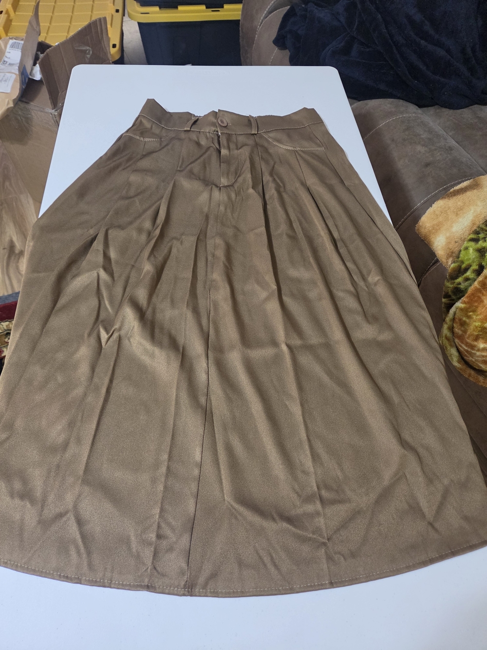 Tailored Brown Pleated A-Line Skirt